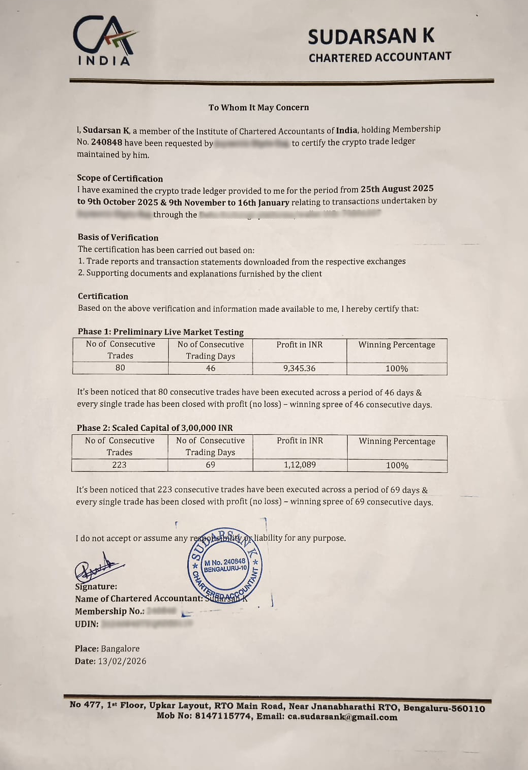 Chartered Accountant Certificate